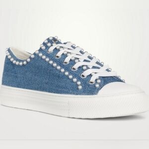Stuart Weitzman Ollie Denim Mini Pearl Sneakers